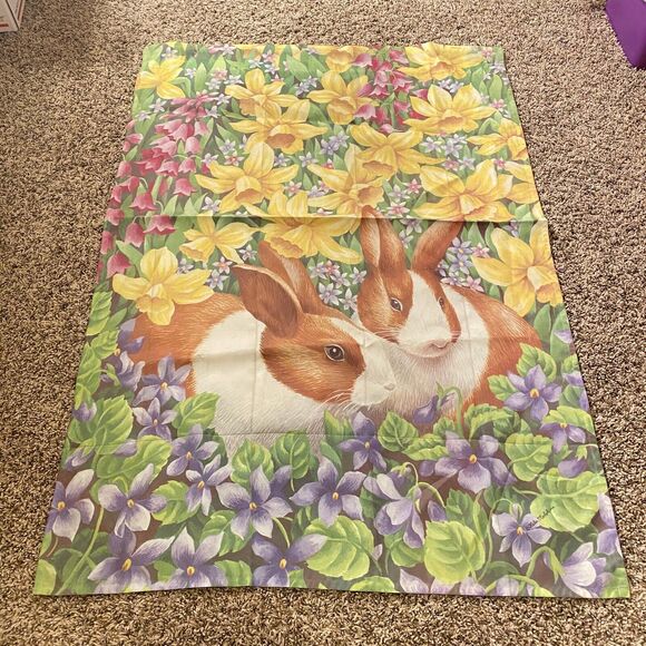 Bunny Friends Easter House Yard Garden Flag Spring Floral Bunnies 28" x 40" - Picture 1 of 5